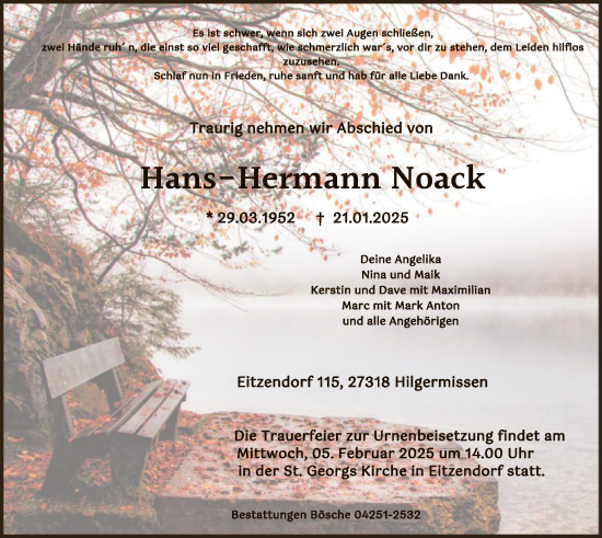 Todesanzeige von Hans-Hermann Noack von SYK