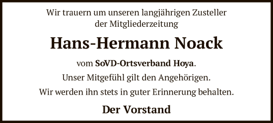 Todesanzeige von Hans-Hermann Noack von SYK