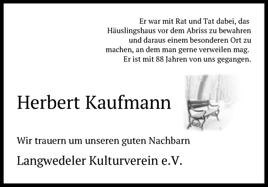 Todesanzeige von Herbert Kaufmann von SYK