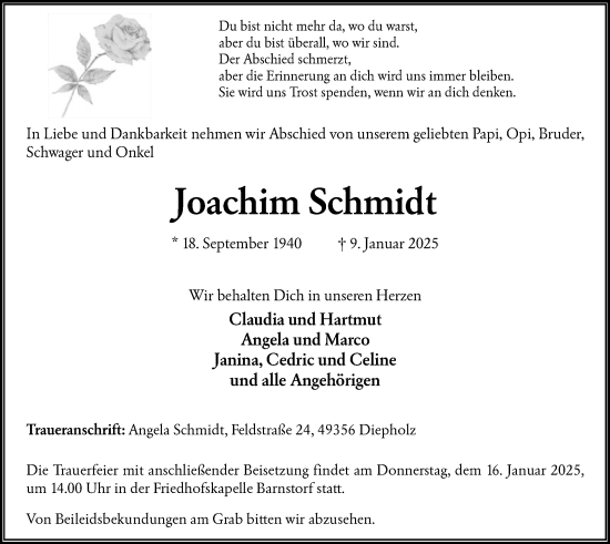 Todesanzeige von Joachim Schmidt von SYK