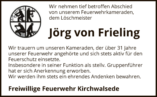 Todesanzeige von Jörg von Frieling von SYK