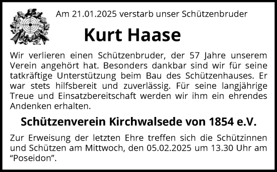 Todesanzeige von Kurt Haase von SYK