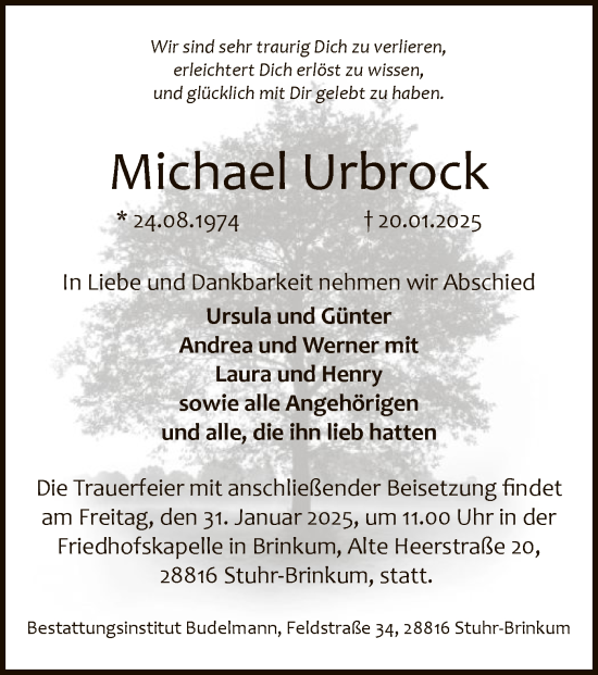 Todesanzeige von Michael Urbrock von SYK