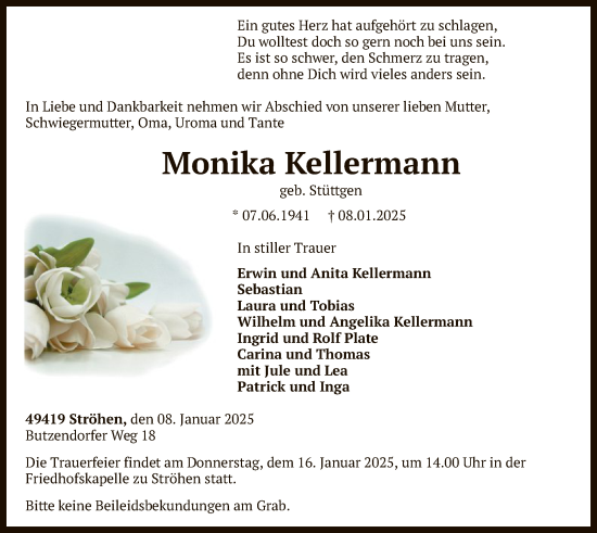 Todesanzeige von Monika Kellermann von SYK