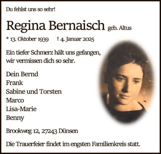 Todesanzeige von Regina Bernaisch von SYK