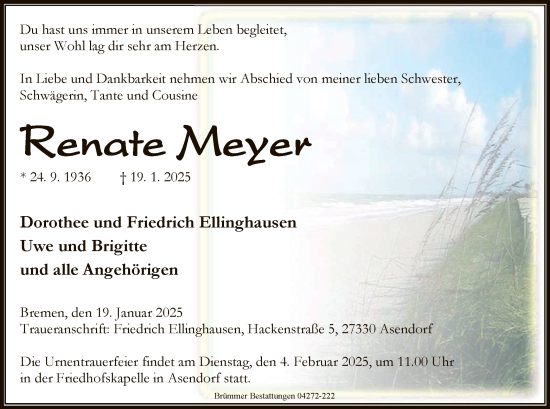 Todesanzeige von Renate Meyer von SYK