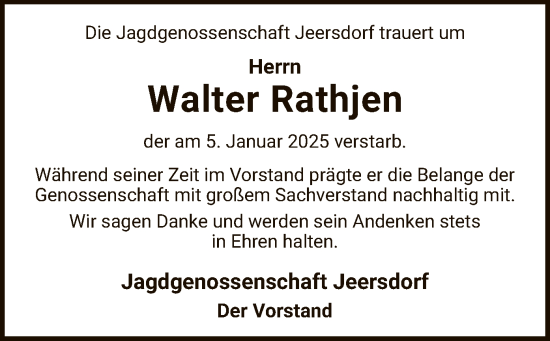 Todesanzeige von Walter Rathjen von SYK