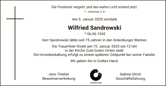 Todesanzeige von Wilfried Sandrowski von SYK