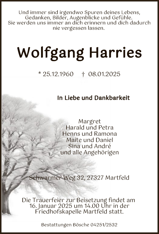 Todesanzeige von Wolfgang Harries von SYK