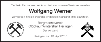 Todesanzeige von Wolfgang Werner von Hersfeld