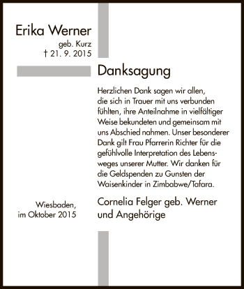 Todesanzeige von Erika Werner von Hersfeld