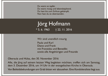 Todesanzeige von Jörg Hofmann von Hersfeld