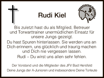 Todesanzeige von Rudi Kiel von Hersfeld