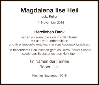 Todesanzeige von Magdalena Ilse Heil von Hersfeld