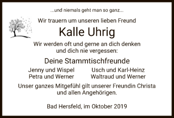 Todesanzeige von Kalle Uhrig von Hersfeld