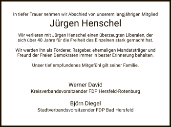 Todesanzeige von Jürgen Henschel von Hersfeld