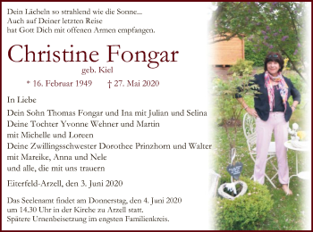 Todesanzeige von Christine Fongar von HZ