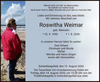 Todesanzeige von Roswitha Weimar von HZ