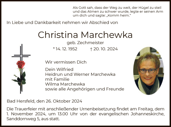 Todesanzeige von Christina Marchewka von HZ