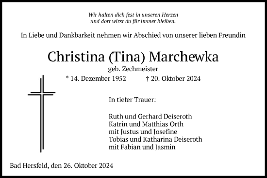 Todesanzeige von Christina Marchewka von HZ