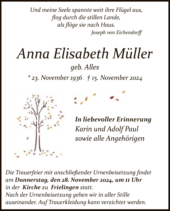 Todesanzeige von Anna Elisabeth Müller von HZ