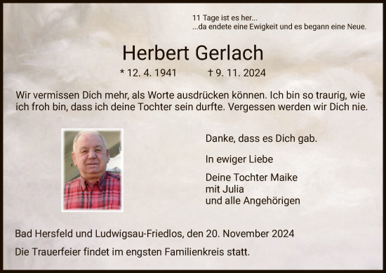 Todesanzeige von Herbert Gerlach von HZ