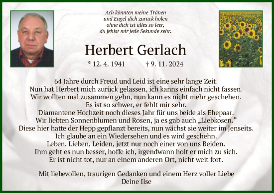 Todesanzeige von Herbert Gerlach von HZ