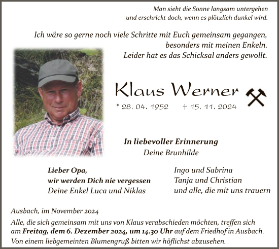 Todesanzeige von Klauts Werner von HZ