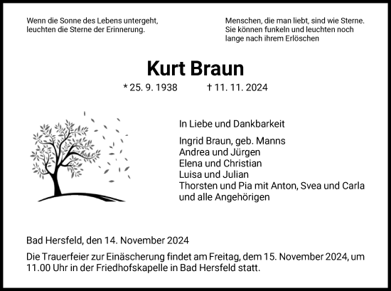 Todesanzeige von Kurt Braun von HZ