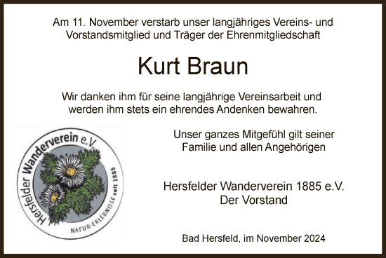 Todesanzeige von Kurt Braun von HZ