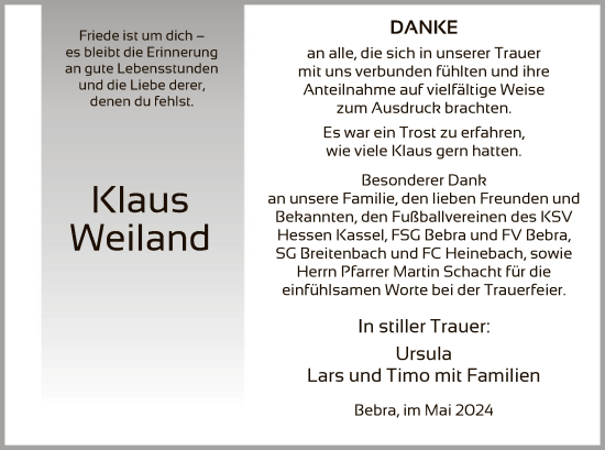 Todesanzeige von Klaus Weiland von HNAHZ