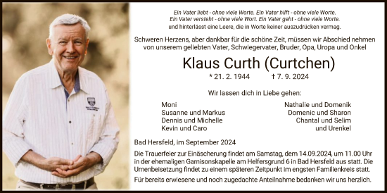 Todesanzeige von Klaus Curth von HZ