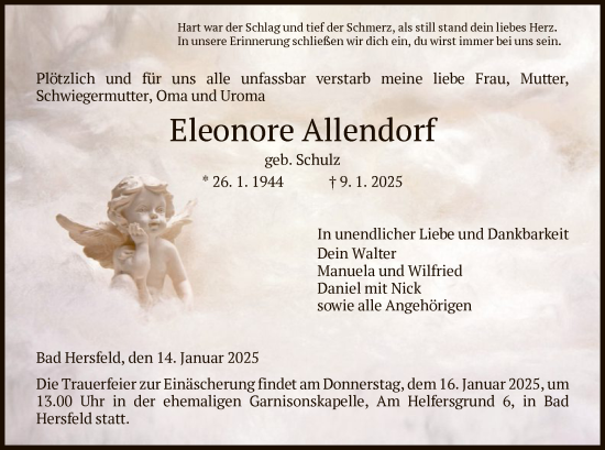 Todesanzeige von Eleonore Allendorf von HZ