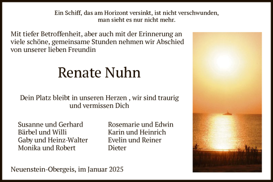 Todesanzeige von Renate Nuhn von HZ