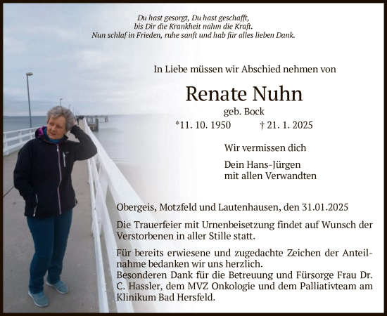 Todesanzeige von Renate Nuhn von HZ