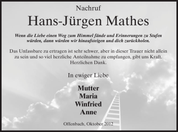 Todesanzeige von Hans-Jürgen Mathes von Offenbach