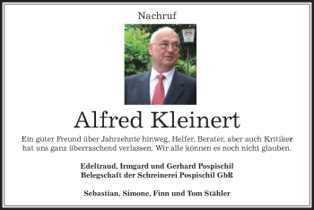 Todesanzeige von Alfred Kleinert von Offenbach