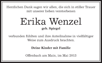 Todesanzeige von Erika Wenzel von Offenbach