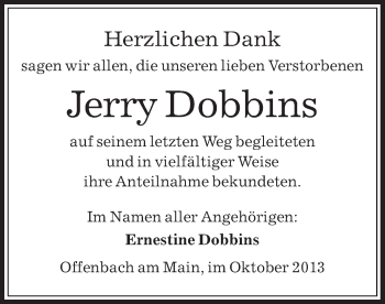 Todesanzeige von Jerry Dobbins von Offenbach