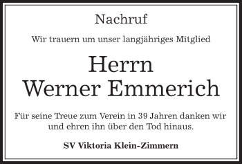 Todesanzeige von Werner Emmerich von Offenbach