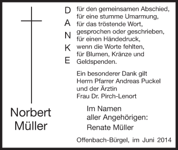 Todesanzeige von Norbert Müller von Offenbach