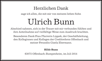 Todesanzeige von Ulrich Bunn von Offenbach