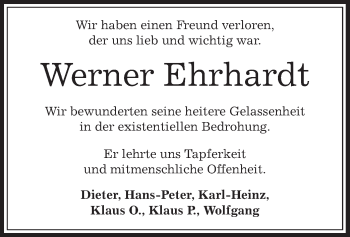 Todesanzeige von Werner Ehrhardt von Offenbach