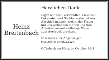 Todesanzeige von Heinz Breitenach von OFFENBACH-POST/HANAU-POST