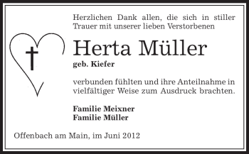 Todesanzeige von Herta Müller von OFFENBACH-POST/HANAU-POST