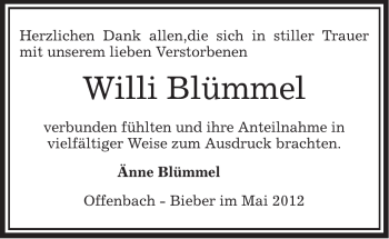 Todesanzeige von Willi Blümmel von OFFENBACH-POST/HANAU-POST