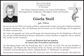 Todesanzeige von Gisela Steil von Offenbach