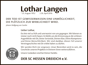 Todesanzeige von Lothar Langen von Offenbach