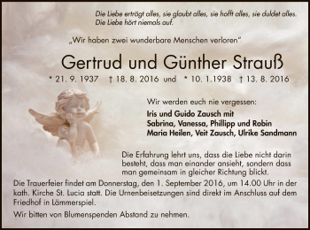 Todesanzeige von Gertrud und Günther Strauß von Offenbach