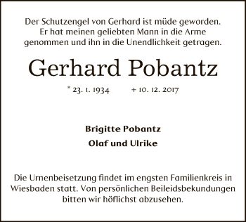 Todesanzeige von Gerhard Pobantz von Offenbach